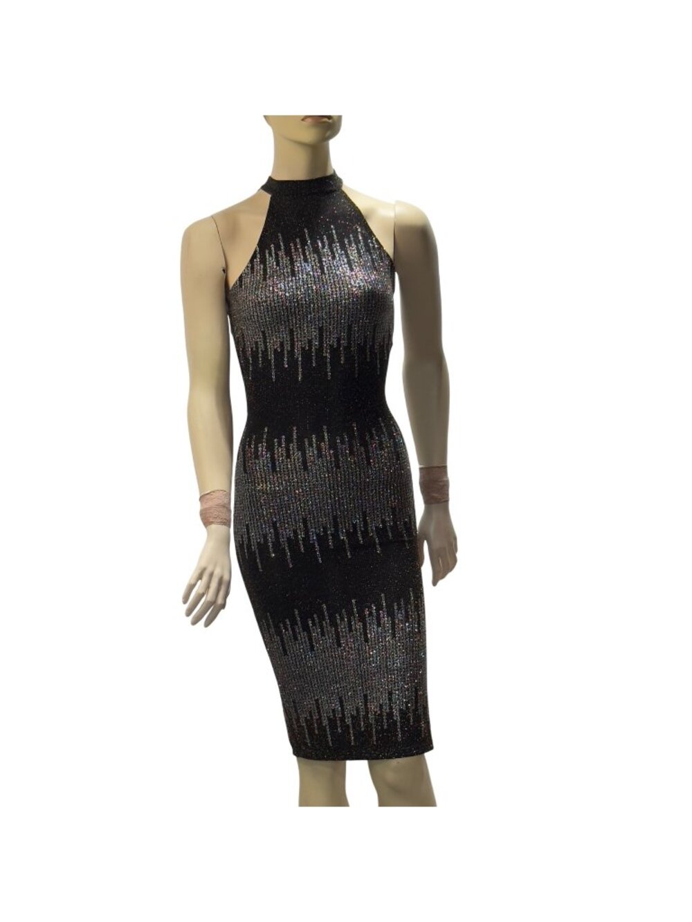 UPTOWN USA Womens Black Glitter Bodycon Midi Dress Size M
